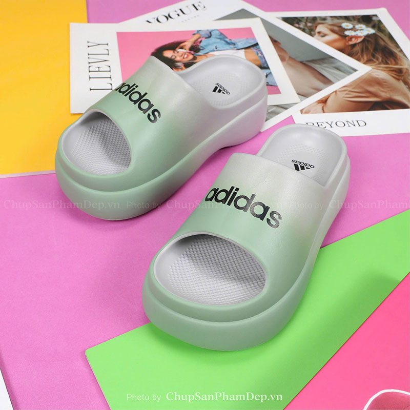 Dép Đúc Quai Ngang Đế Cao Adidas Loang Phối Màu Đẹp Mắt