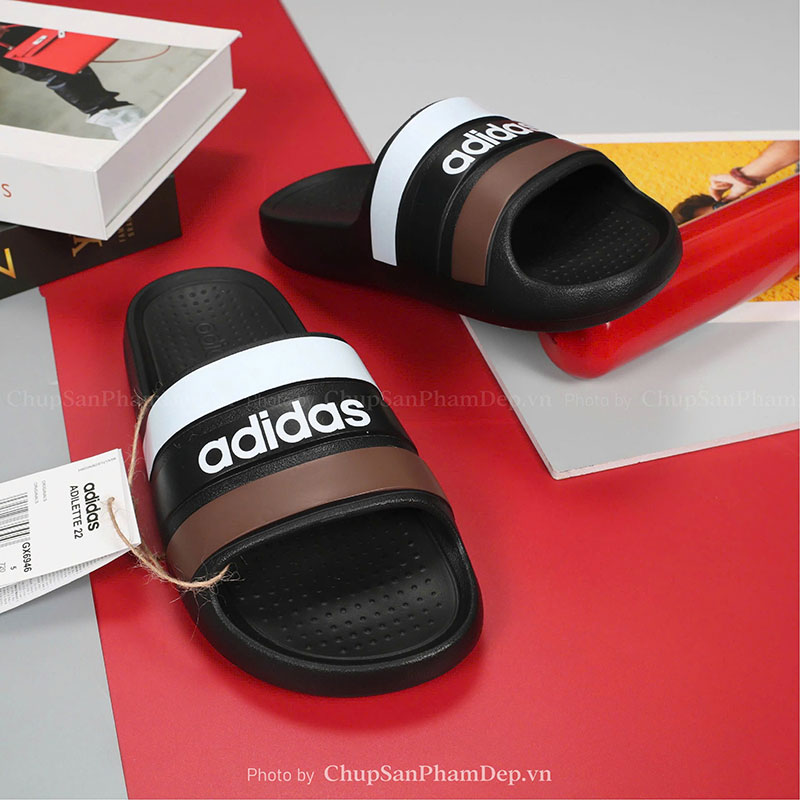 Dép Đúc Quai Ngang Logo Adidas x Sọc Màu Chất Lượng Cao