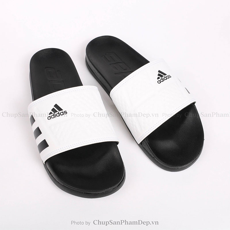 Dép Bản Plus Quai Ngang Trắng Adidas Sọc Đen Sang Trọng