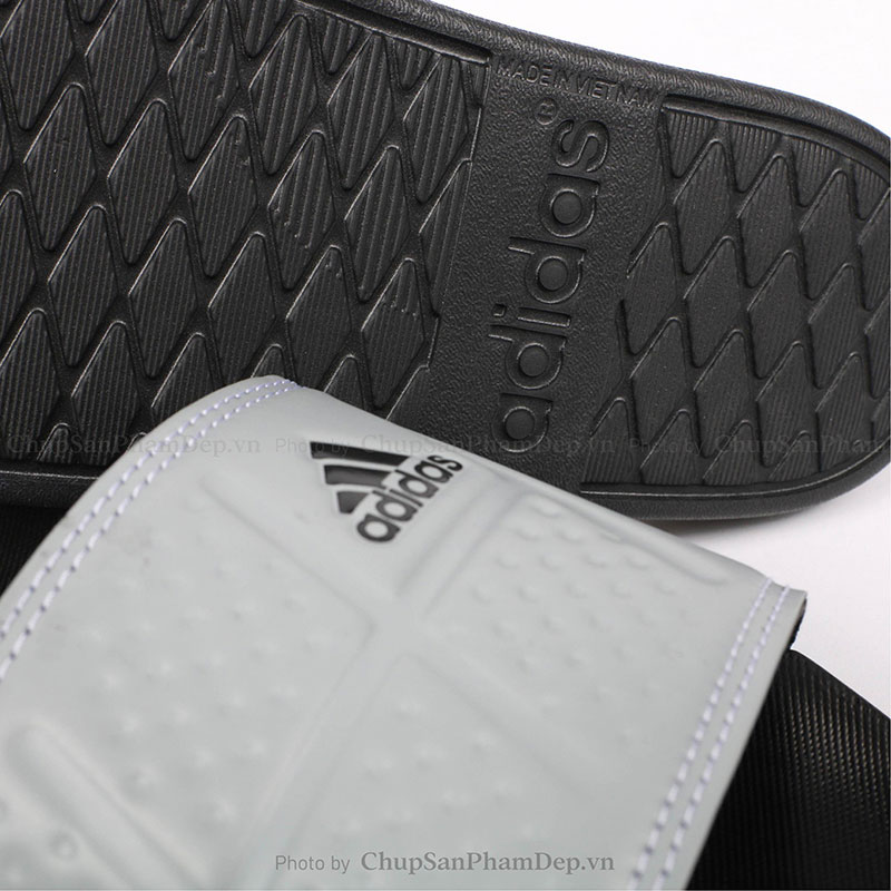 Dép Bản Plus Quai Ngang Xám Adidas Sọc Đen Cá Tính