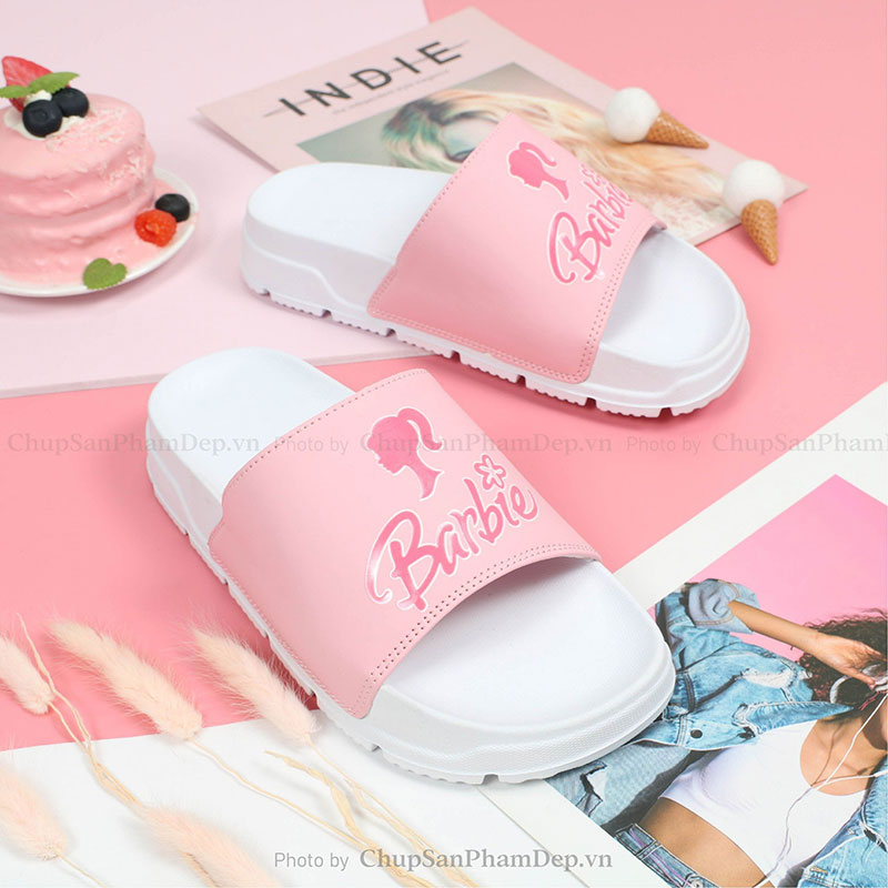 Dép Quai Ngang Logo Barbie Màu Dễ Thương