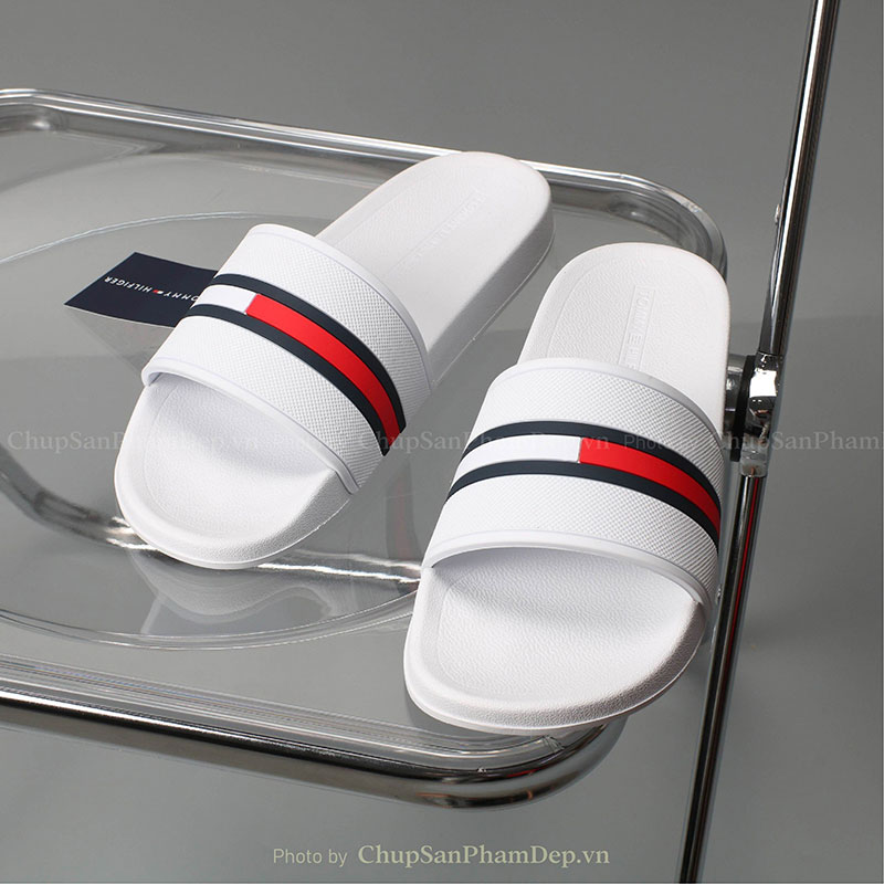 Dép Quai Úp PVC Tommy Slide Flag Trắng Tinh Tế